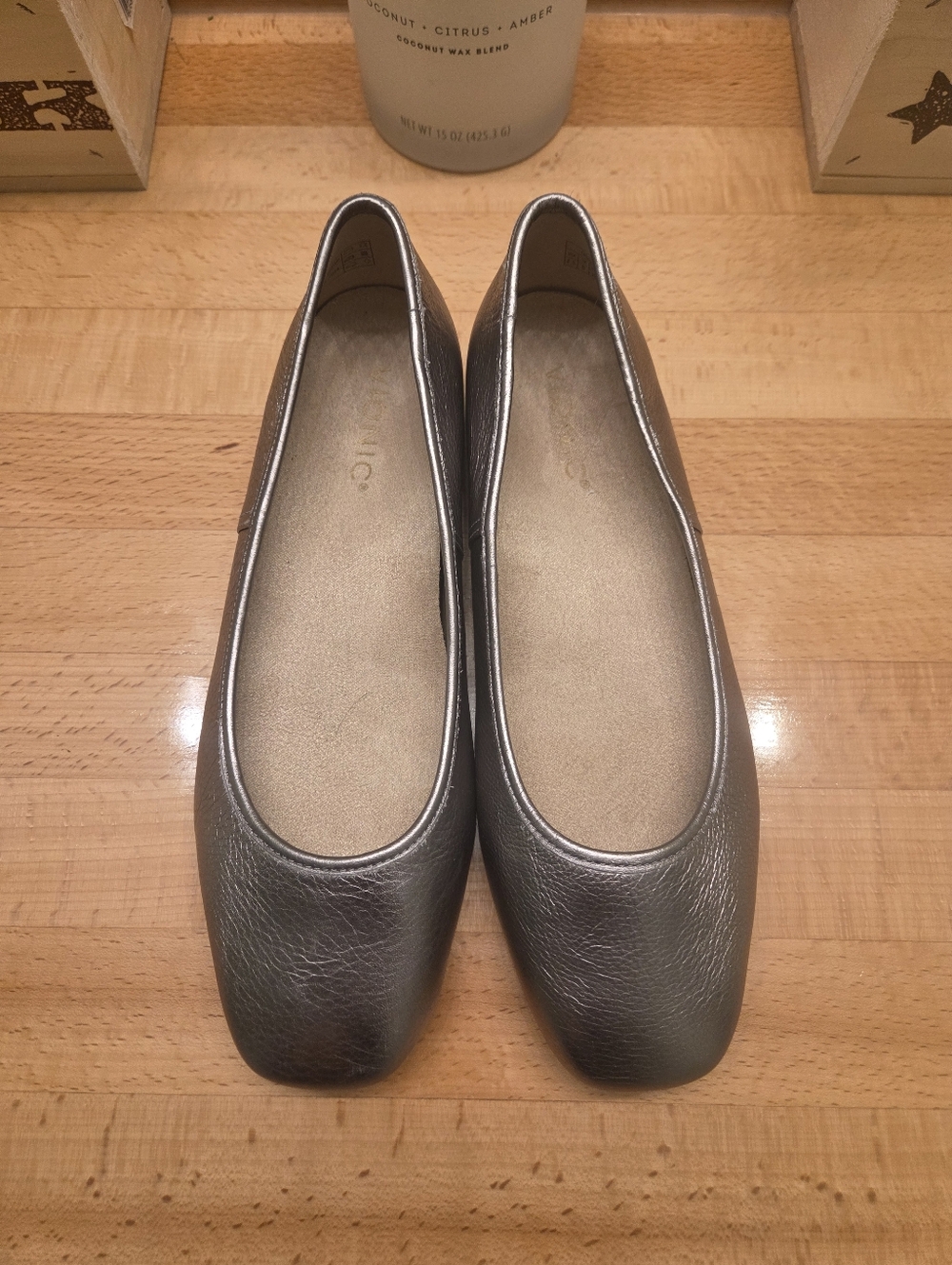 Vionic Orinda Square Toe Ballet Flats Pewter Genuine Leather Women's Size 8.5 - Picture 5 of 9